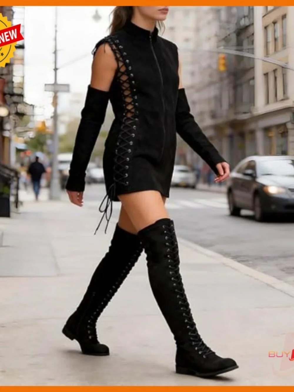 Women's Over The Knee Lace Up Tall Boots Low Heel Suede Leather